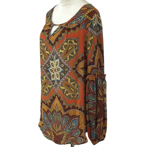 Grace The Perfect Fit Boho Paisley Balloon Sleeve Keyhole Blouse Size XL… - Picture 3 of 10